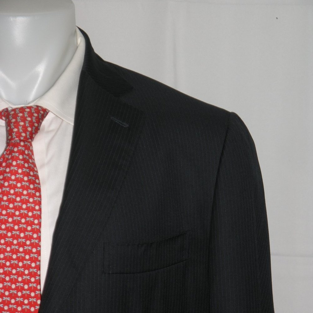 Belvest Super 180 Recent Blue Yacht Striped Three Button Suit Jacket 46L